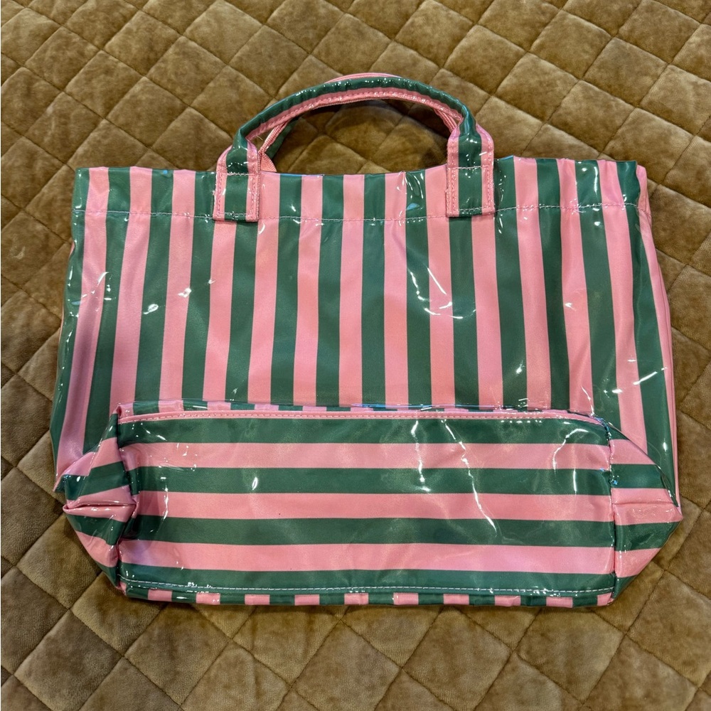 Coated Striped Pink& Green Tote Bag- sturdy/cleans up easily!I have more colors